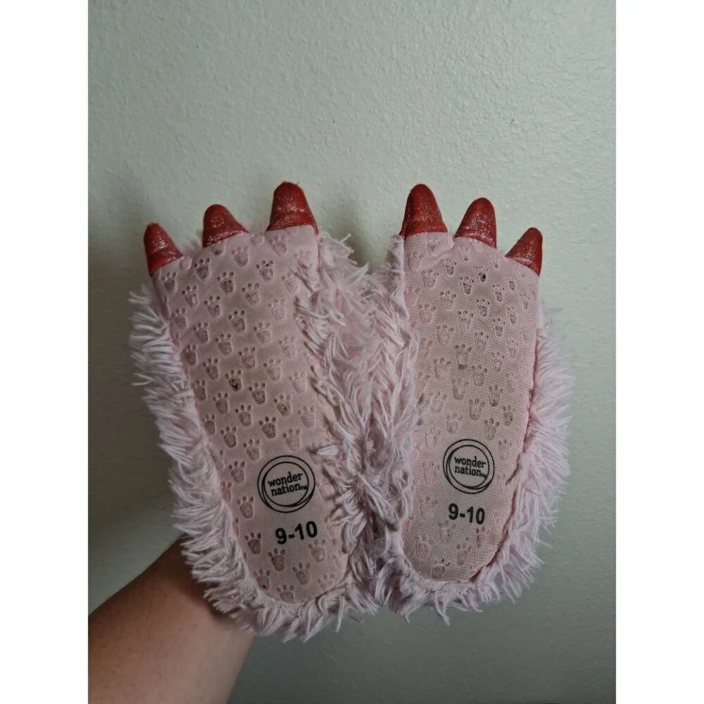 Wonder Nation Fluffy Monster Slippers Sleepwear Casual Pink Toddler Size 9/10